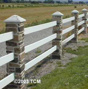 Ranch Rail Fence with Rock Faux Columns