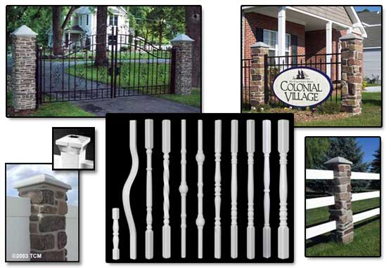rock pillars and vinyl balusters for porch deck railing
